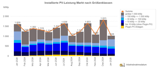 PV-Meldezahlen Januar 2024 bis Januar 2025 (nach Monaten)